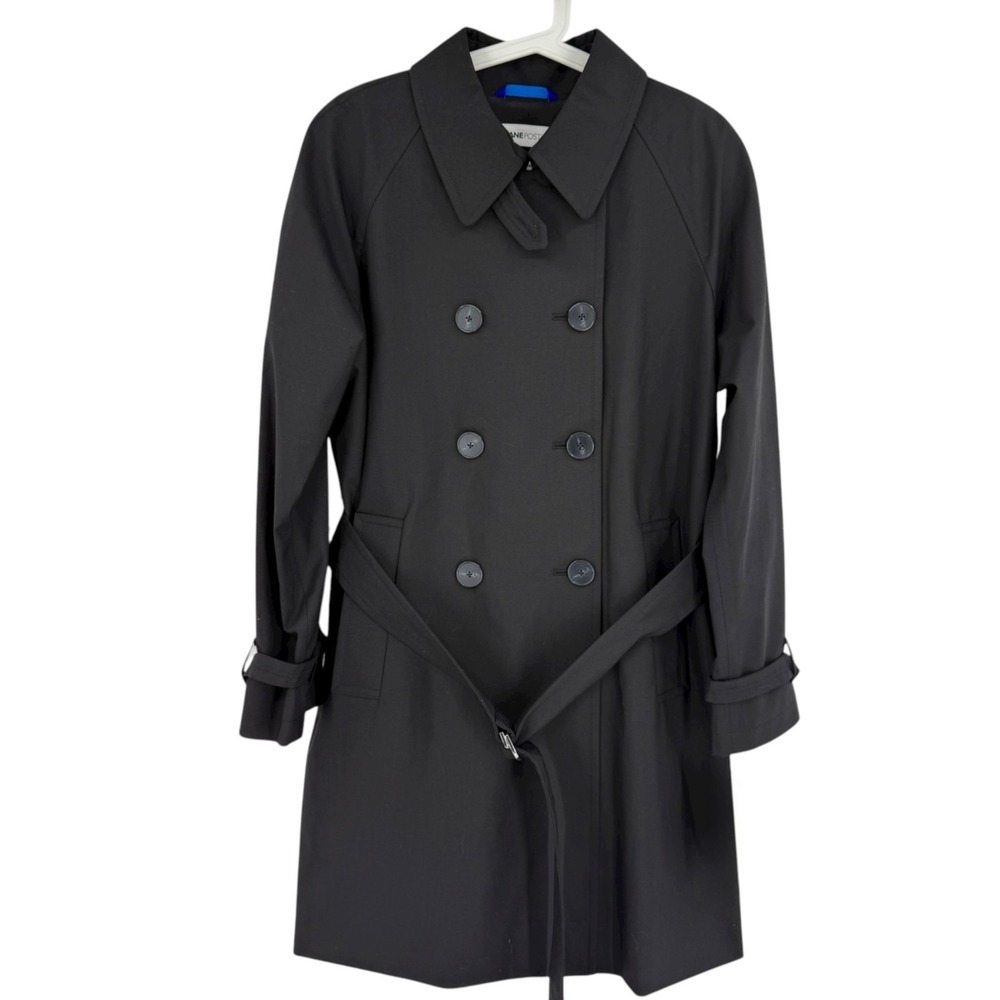 NWT $875 Jane Post Wool Blend Black Trench Coat M Detachable Wool/Cashmere Lined